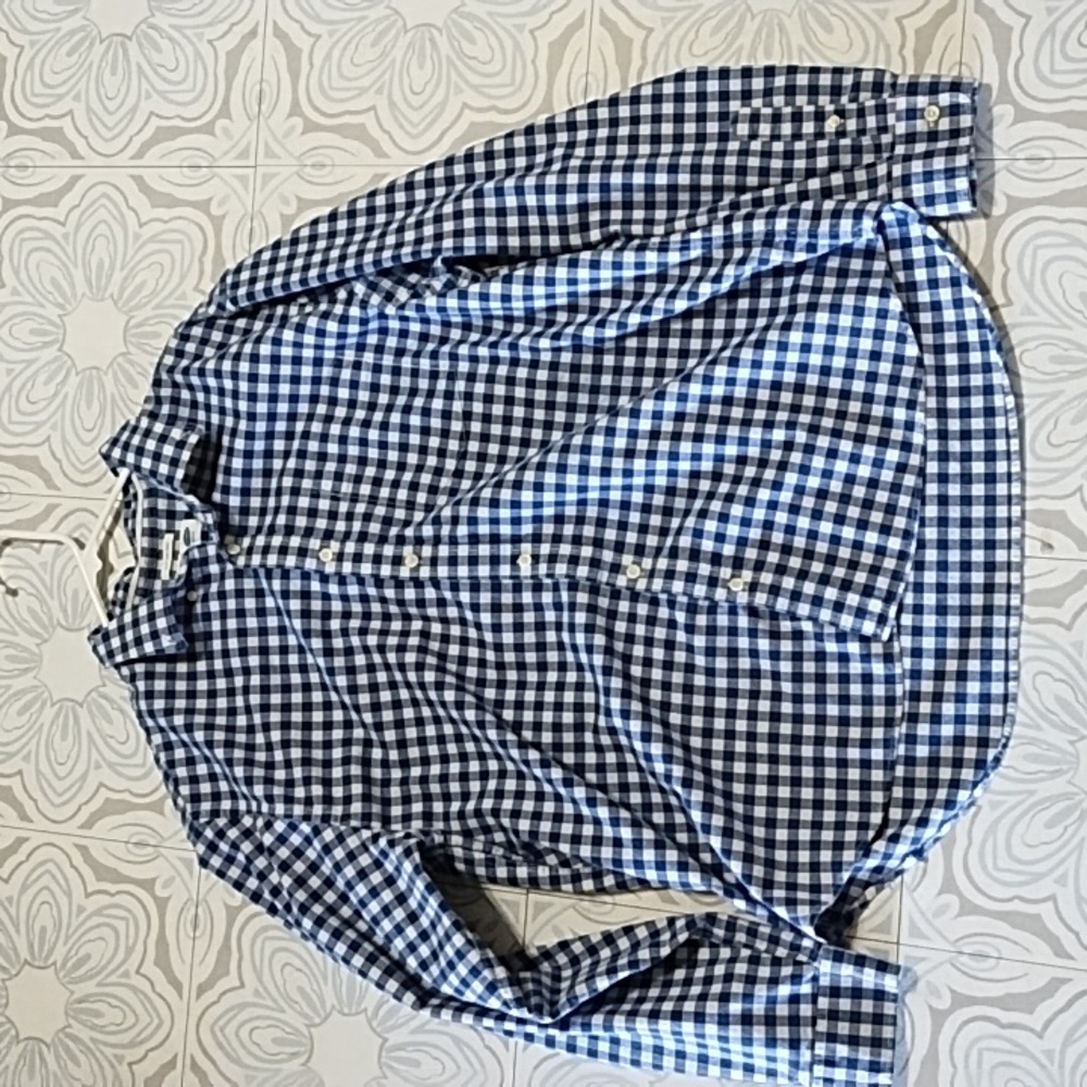 Mens OLD NAVY OXFORD Shirt Checkered Blue And White Long Sleeve Button Up Sz XXL